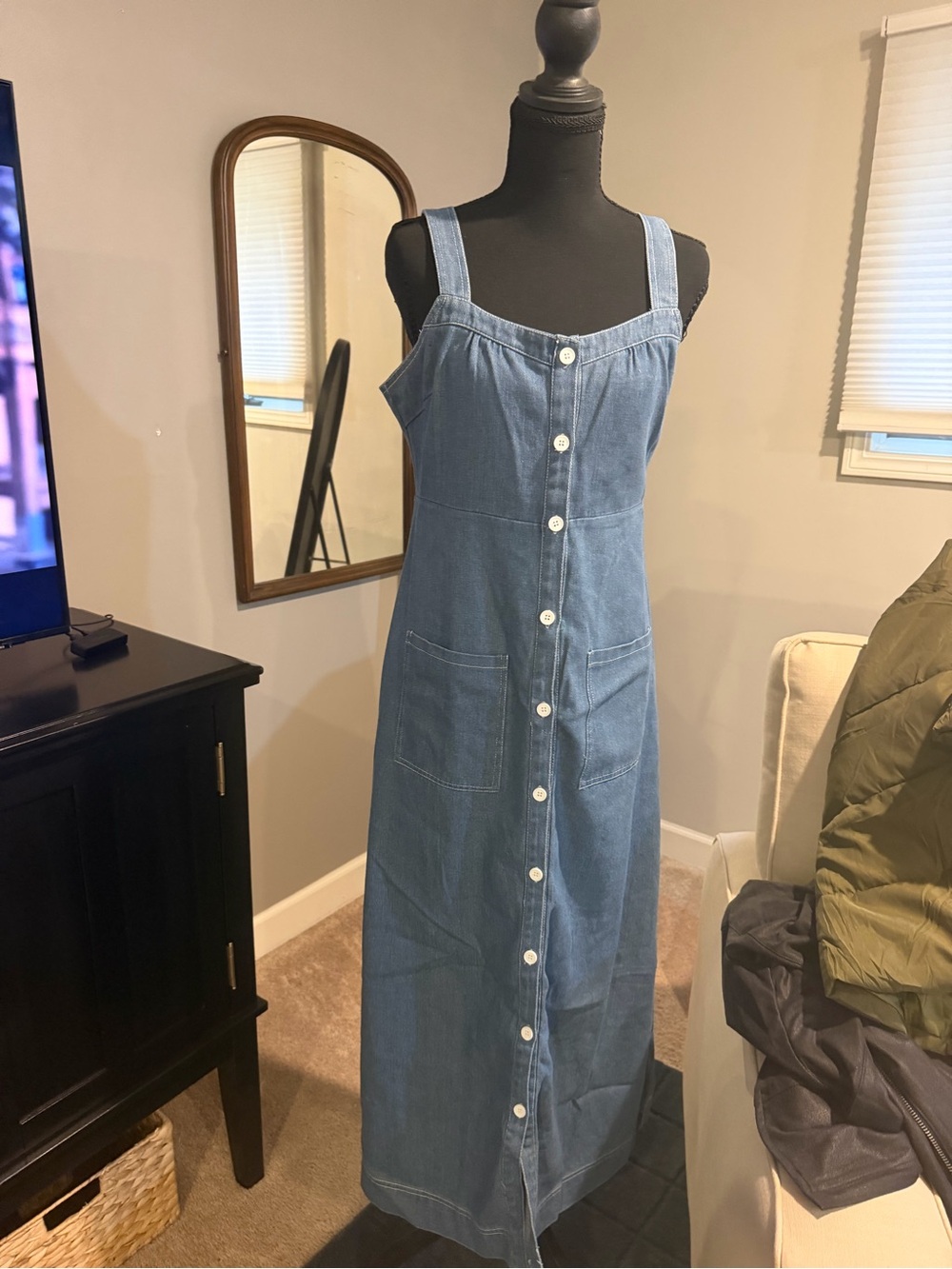 Amazon Blue Denim Button-Front Maxi Dress